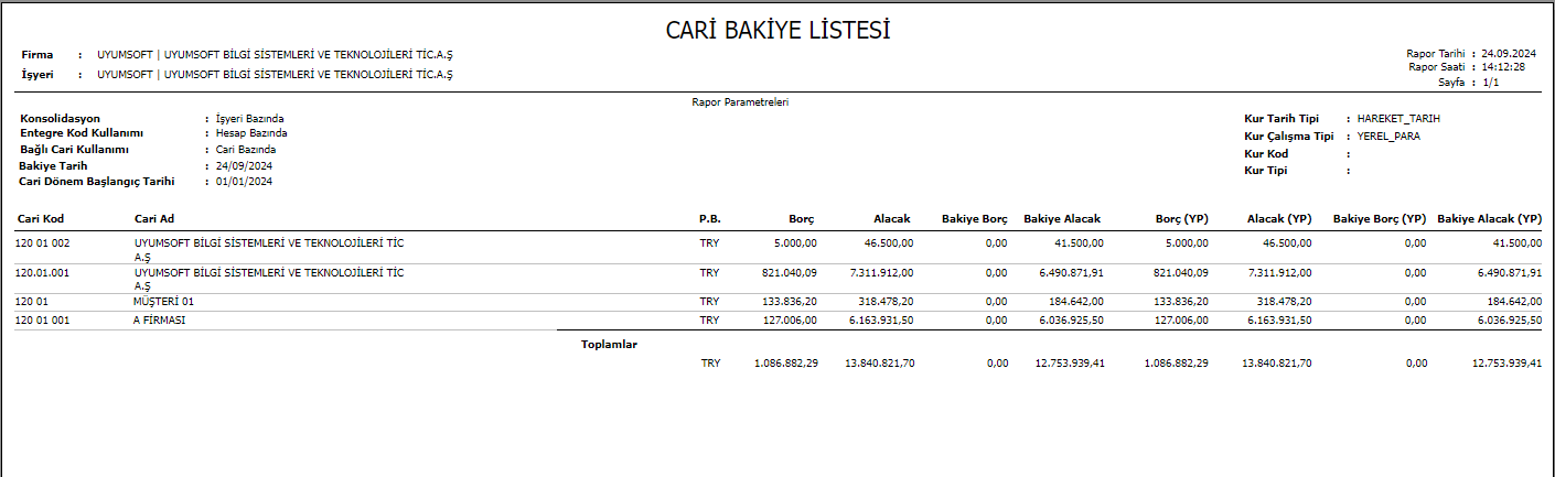 FIN4043 CARİ EKSTRE RAPORU
